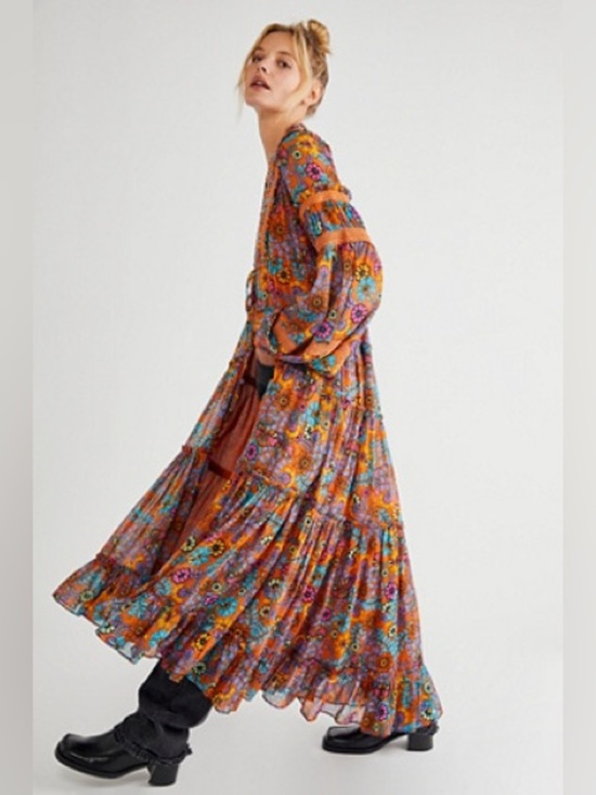 Free People Dresses & Skirts - Free People Cassis Printed Chiffon Maxi Dress Size XS